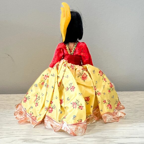 Vintage 7.5" Doll Spanish Mexican Girl Sleepy Eyes Floral Dress Souvenir - Picture 8 of 13